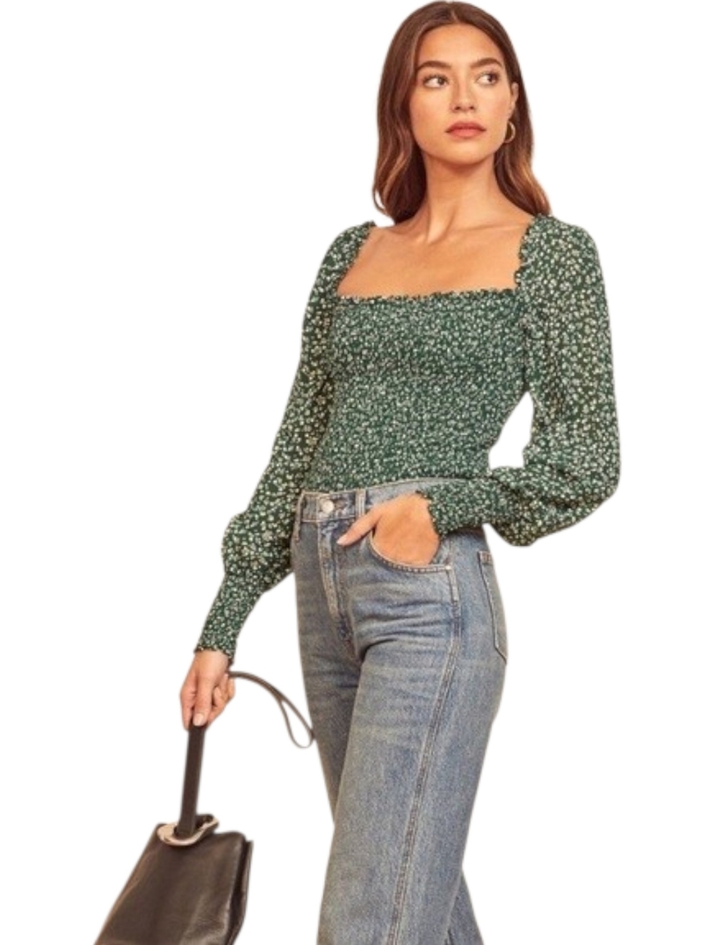 Reformation Pinto Smocked Top in Parsley Green Floral Size Small Retail $148